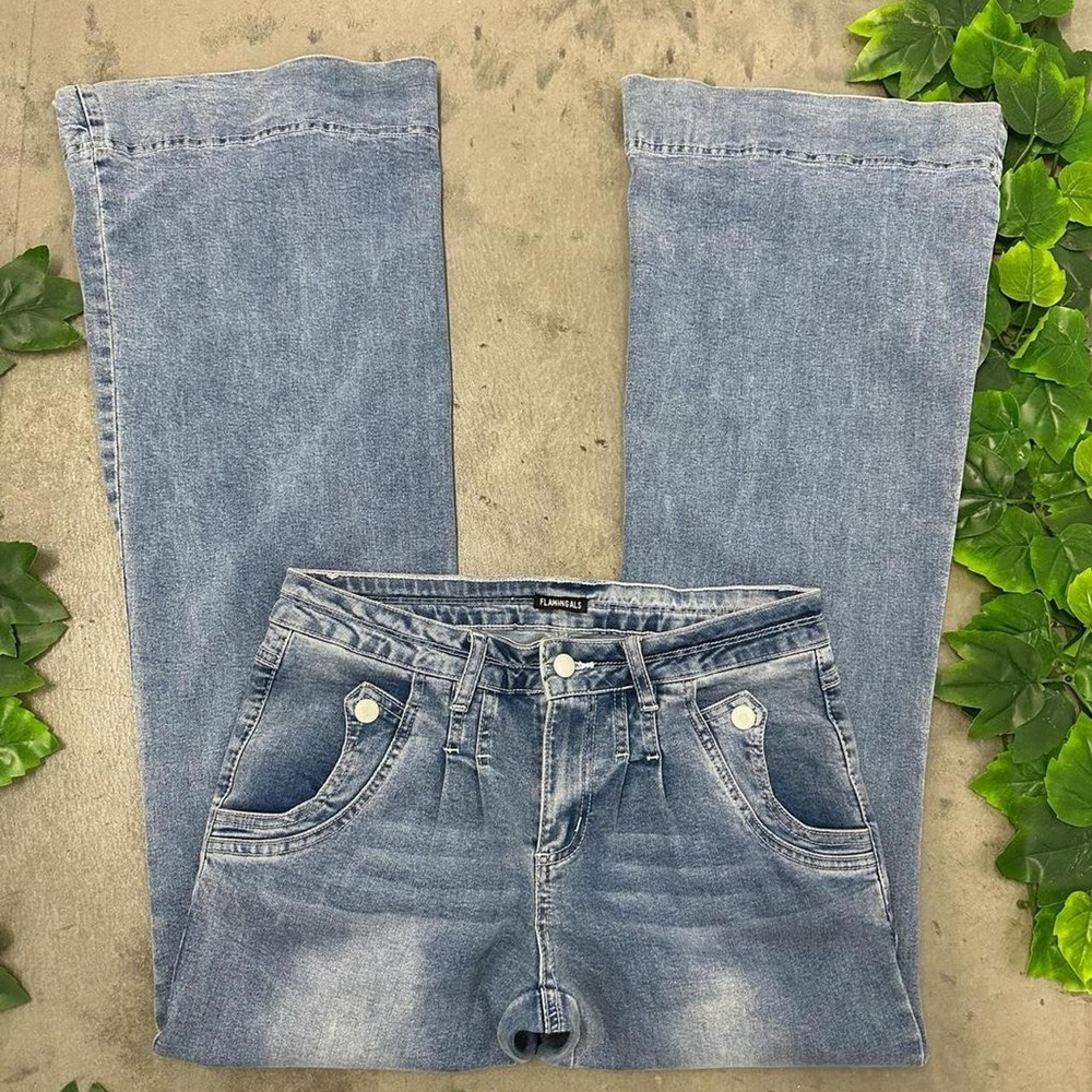 Y2K Flamingals Light Wash Wide Leg Flare Jeans